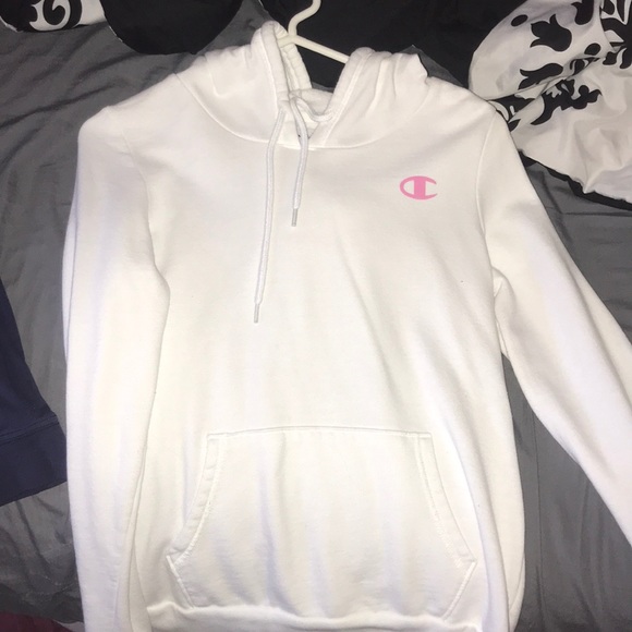 white and pink champion hoodie